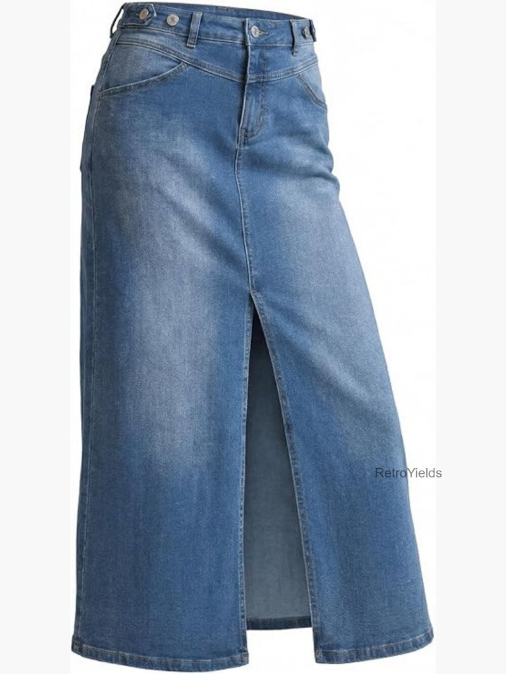 Stretch Adjustable Waist Denim Skirt with Pockets Maxi